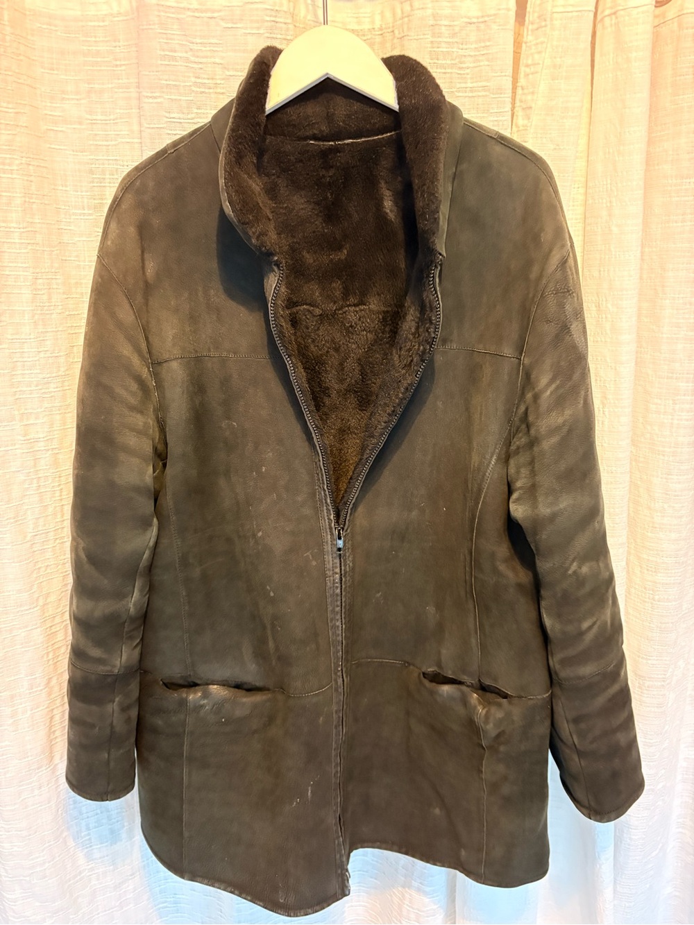 Christia Made in Italy Distressed Faux Shearling Jacket Vintage Black